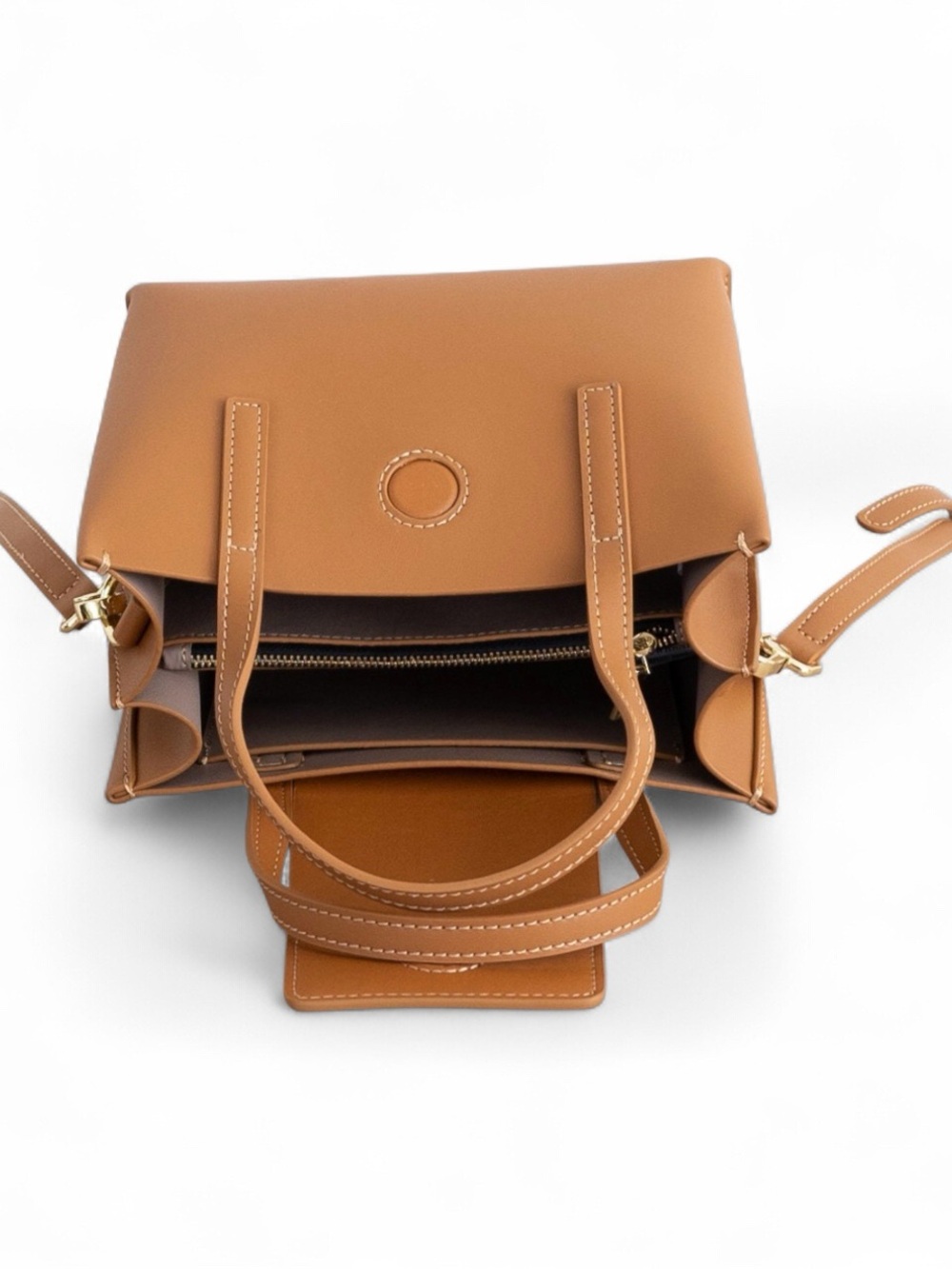 👜AALLYN Mini Stella Satchel Genuine Leather Crossbody Burnt Caramel - Picture 2 of 6